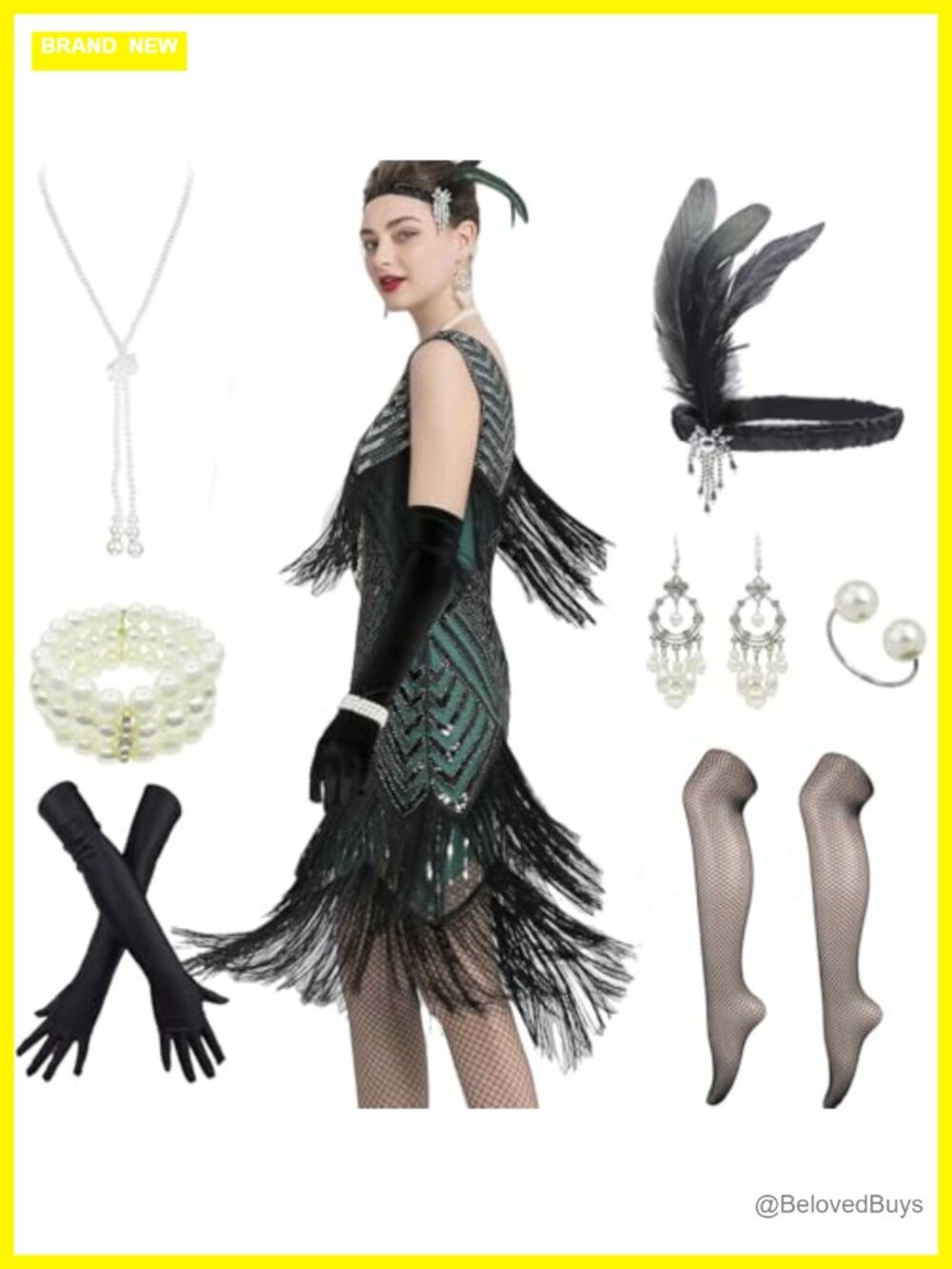 1920s Gatsby Sequin Flapper Dress with 20s Accessories Set